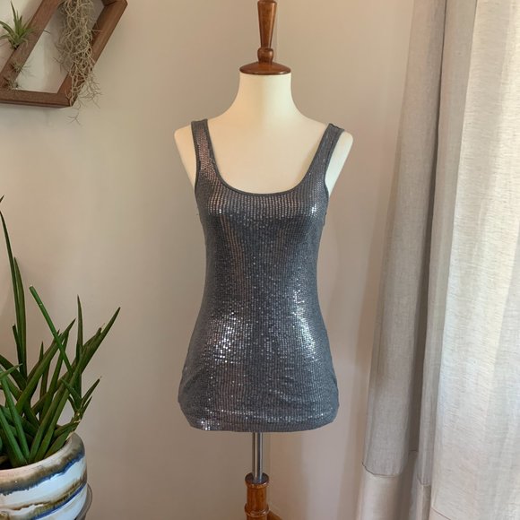 Express Sexy Basics Sequined Gray Tank XS - Picture 1 of 5
